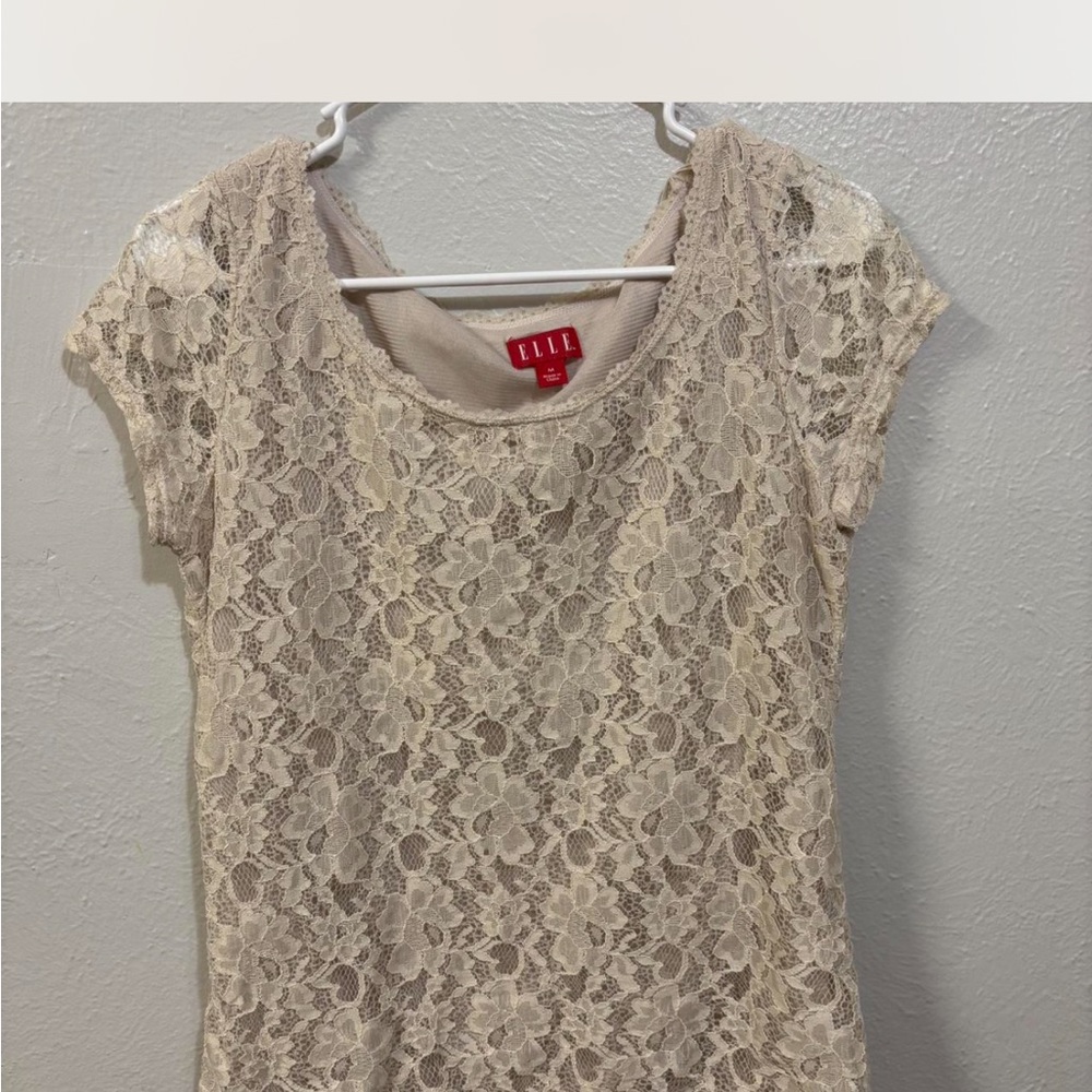 Elle Beige Floral Lace Top